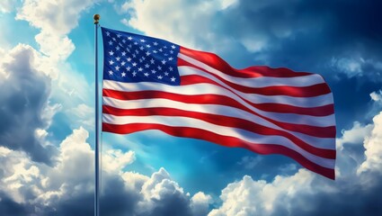 Fototapeta premium Flag Waving Against Sky with Clouds Background