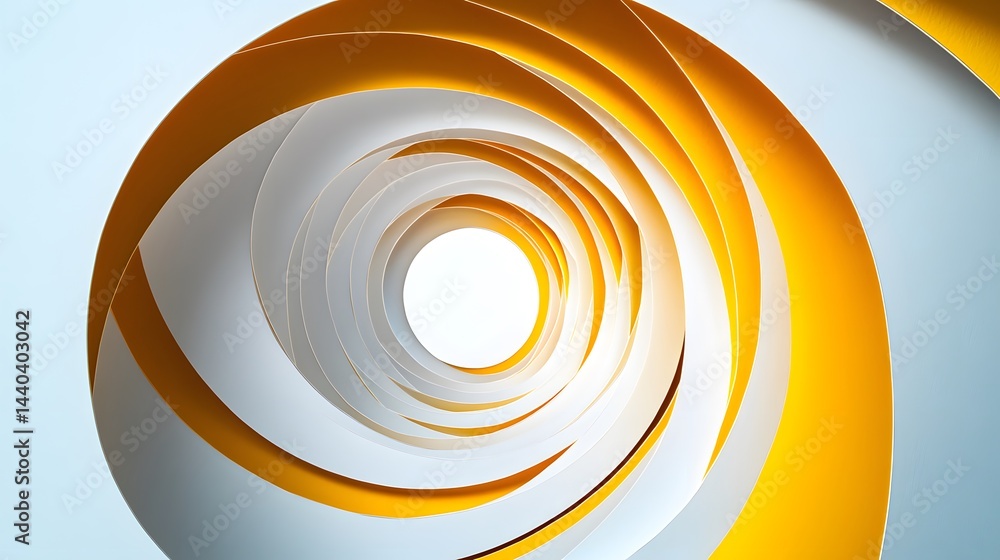 Poster abstract background with swirling white and yellow paper layers creating a hypnotic spiral effect. p