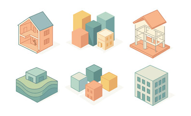 Architectural styles icons set – modern, minimalist, urban, construction, residential, building