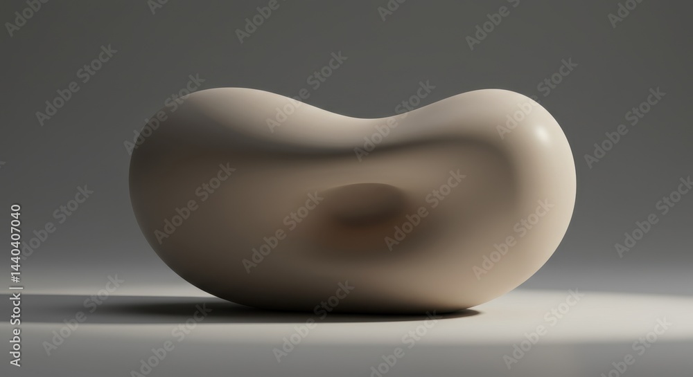 Poster abstract beige sculpture: smooth curves and minimalist design in a studio setting