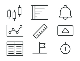 Fototapeta premium Finance and analysis icons set – charts, graphs, bell, ruler, flag
