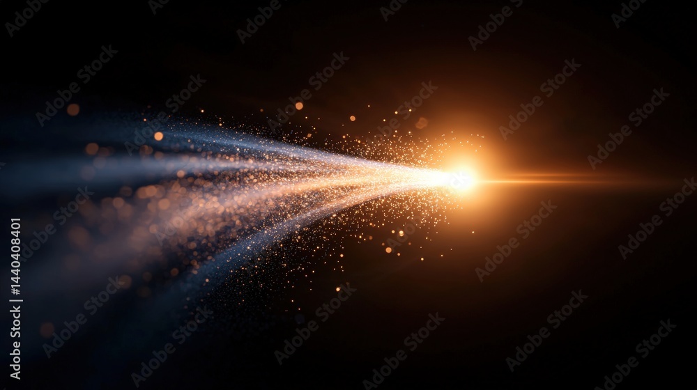 Poster bright streak of light with sparkling particles streaking across dark background captu motion and en