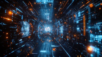 Fototapeta premium A futuristic digital tunnel with glowing lines and vibrant colors
