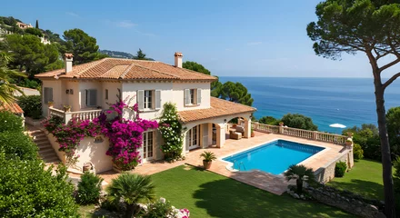 Papier peint photo intissé Luxury Villa With Swimming Pool And Ocean View At Picturesque Location