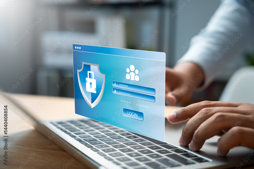 Poster data privacy and cyber security for business protection, protect personal information, businessman u