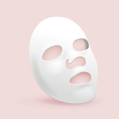 Cosmetic woman face mask mockup. Vector realistic customizable design for medical or spa symbol. 3d closeup for female skincare sign. Hygiene and healthcare, makeup product. Facial medicine.