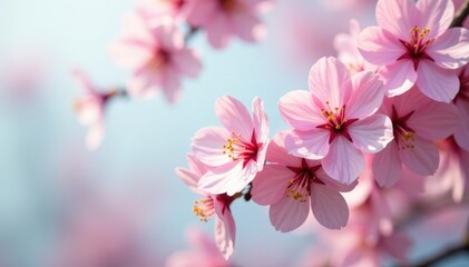 Delicate pink sakura blossoms, full bloom, soft petals , print, nature, surface pattern