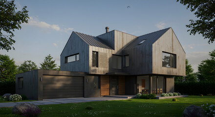 Modern Farmhouse Exterior Shows Natural Materials and Contemporary Design