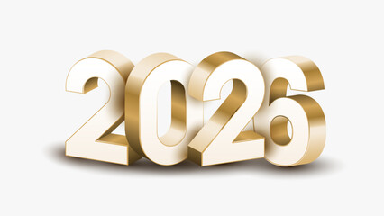 3D gold, white and black 2026 Happy new year letters on transparent, white and black background vector illustration. 2026 3d text vector 