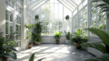 Fototapeta premium serene greenhouse filled with lush plants and natural light, creating peaceful atmosphere
