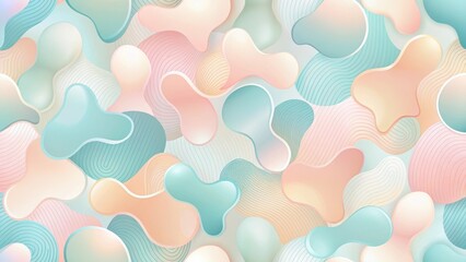 Softly glowing organic shapes blend in a soothing pastel color scheme creating a seamless abstract background for minimalist mid century home decor , modern, seamless