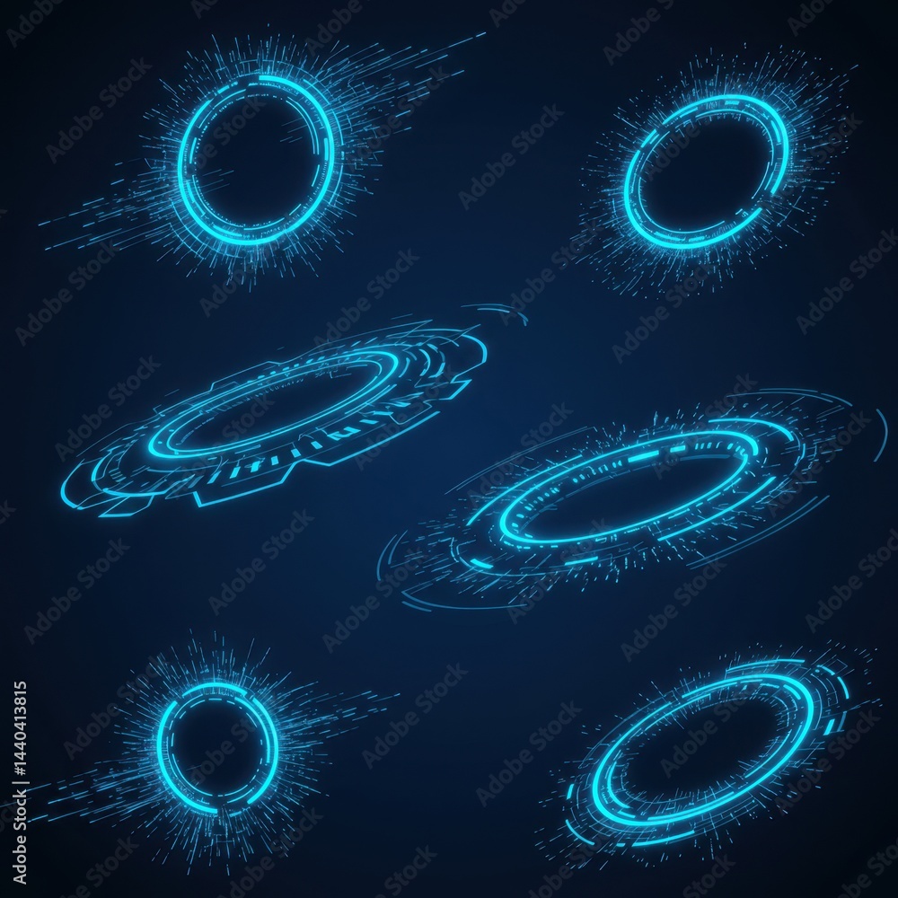 Poster abstract futuristic blue neon circles glowing technology background digital interface design element