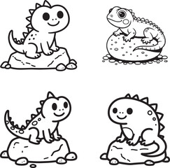 Obraz premium Cute Cartoon Lizards on Rocks