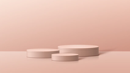 Abstract minimal scene. Minimal podium with soft material base. Soft podium stages and product showcase platform with covers and golden in round and square shape. 