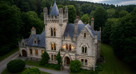 Enchanting Chateau Among Verdant Trees Majestic Architecture Timeless Elegance