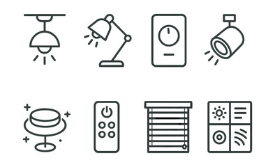 Smart home icons set – lighting, remote, thermostat, blinds, smart switch