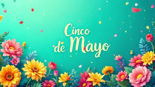Festive Cinco de Mayo floral background with confetti.