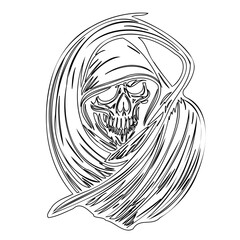 Grim reaper skull illustration with flowing robe, symbolizing mortality and death