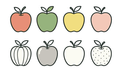 Fruit icons set &ndash; apple, green, yellow, red, outline, leaf, assortment, design, simple, colorful