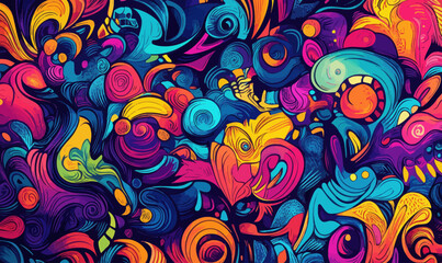 Fototapeta premium Vivid Dreamscape Abstract Colorful Doodle Art Seamless Vector Pattern Minimalist Design