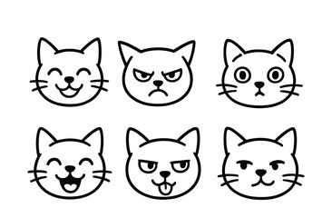 Fototapeta premium Cat emotion icons set – happy, angry, surprised, laughing, cheeky, smirking
