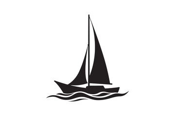 Sailboat Silhouette on Waves Nautical Ocean Sea Sailing Vector Art