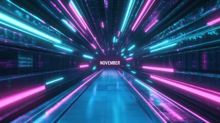 Illuminated tunnel design featuring neon lights and the month November