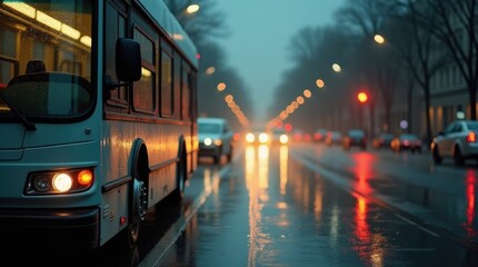 Obraz premium driving bus in city traffic in motion blur. Creative Banner. Copyspace image