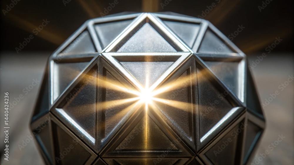 Poster illuminating ideas light beam emerging from a crack in a geometric object studio setting high-defini