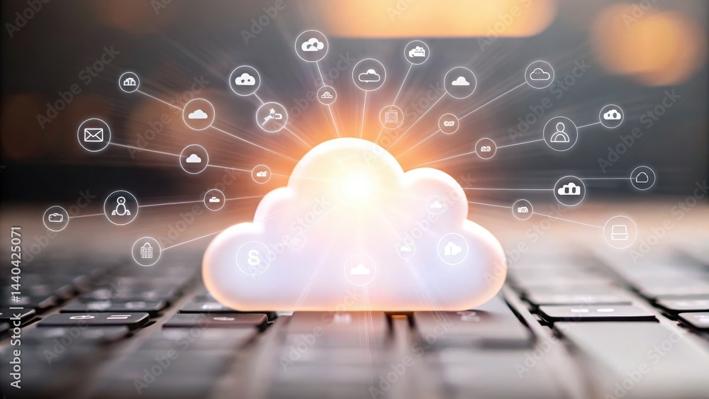 Poster illuminating soft glowing energy cloud surrounded by abstract elements digital workspace visual art 