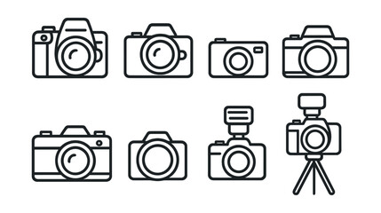 Camera icon set – dslr, compact, tripod, flash, lens