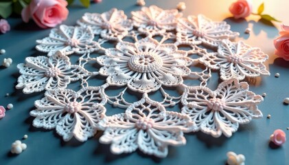 Intricate floral lace doily, delicate texture , delicate, refined