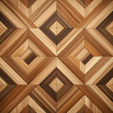 Decorative parquet floor pattern with warm toned wood creating geometric and elegant design
