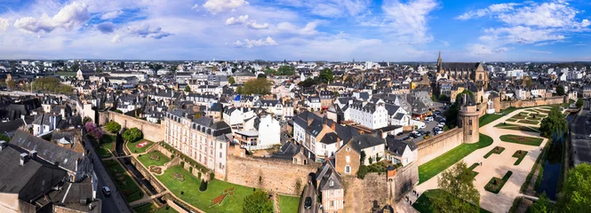 Gordijnen Brittany, France .  park at the walls of the historical Old town of Vannes city, popular tourist destination in Morbihan department. aerial drone panorama © Freesurf