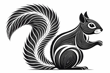 Fototapeta premium Elegant Line Art Squirrel Illustration Black and White Wildlife Design, Nature-Inspired Graphic