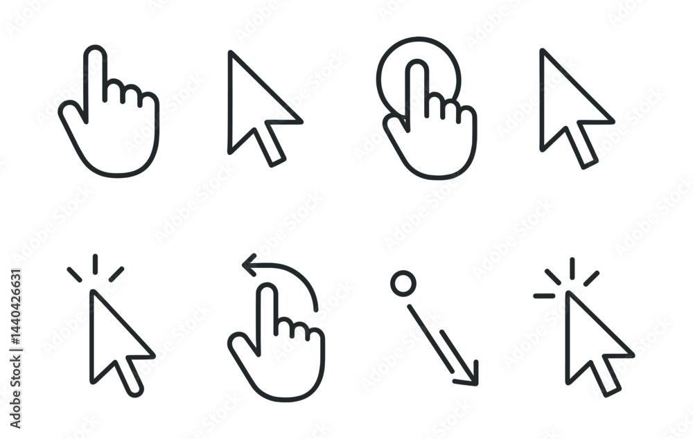 Poster cursor and gesture icons set – pointer, click, tap, swipe, arrow