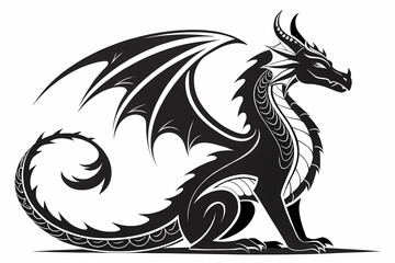 Majestic Black Dragon Illustration Mythical Creature Art, Fantasy Design, Winged Reptile, Elegant Silhouette,  Symbolic Power