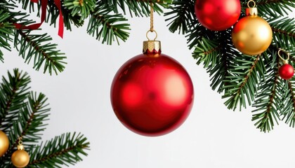 Obraz premium Create a high quality isolate image of a classic Christmas ornament ball, such as a glossy red or gold bauble, centered against a pure white background (RGB 255, 255, 255)