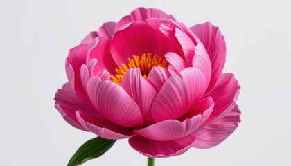 Obraz premium Create a high quality isolate image of a single vibrant pink peony flower fully bloomed, centered against a pure white background (RGB 255, 255, 255)