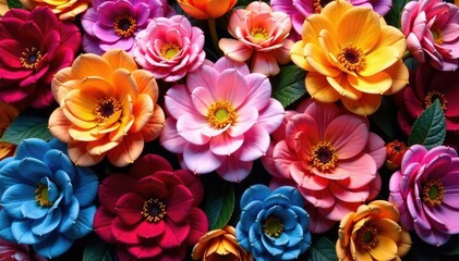 Dense tapestry of flowers, overlapping petals, rich color , floral, botanical, invitation