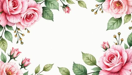 Delicate watercolor floral pattern, blush pink roses and green leaves , leaves, pretty