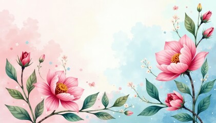 Delicate watercolor botanical print, soft pastel hues , macro, peaceful, seamless