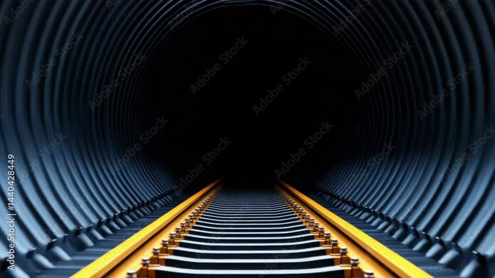Aufkleber dark tunnel perspective with train tracks leading into unknown depths of abstract design and industr