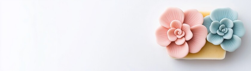 Floral Handmade Soap Pink and Blue Flowers Adorn Natural Soap Bar, aromatherapy , skincare