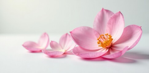 Delicate flower petals unfolding on a white surface, white, simple