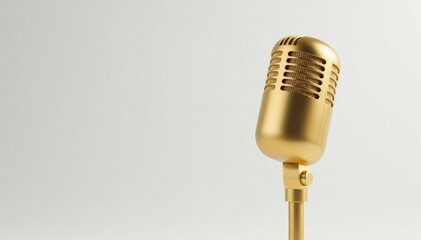 Close-up shot of a gold microphone on white background, background, rhythm