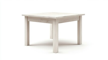 Whitewashed Square Wooden Coffee Table on White Background