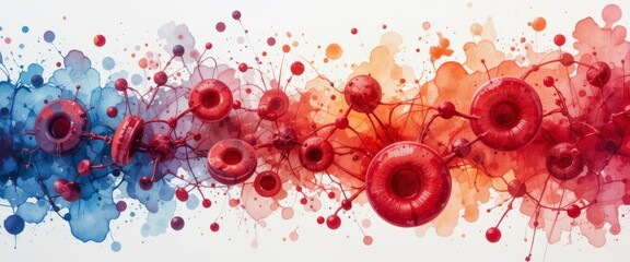 watercolor illustration of a medical background with abstract molecules and scientific elements isolated in white background