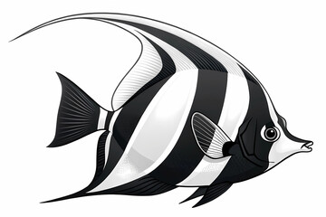 Obraz premium Striped Moorish Idol Fish A Stunning Black and White Illustration