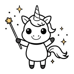 Sticker design of   chibi unicorn with sparkling eyes